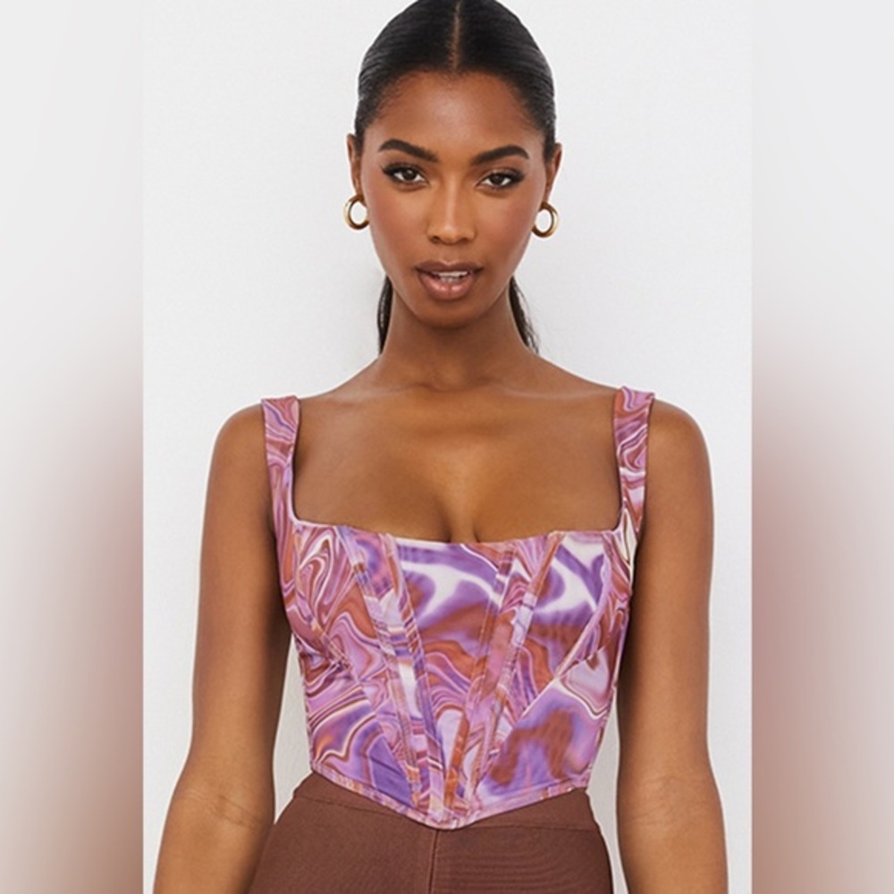 House of CB Purple Swirl Print Mesh Ninetta Corset Top